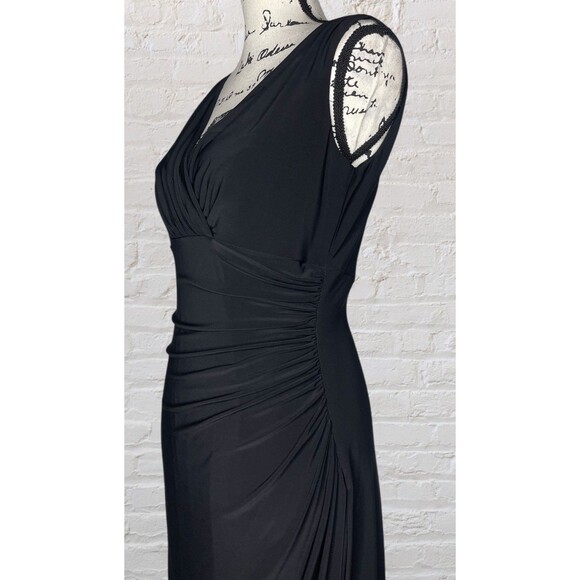 Ralph Lauren LRL Ruched Knee Length Dress Womens 6 Black Surplice Neckline - Picture 1 of 9